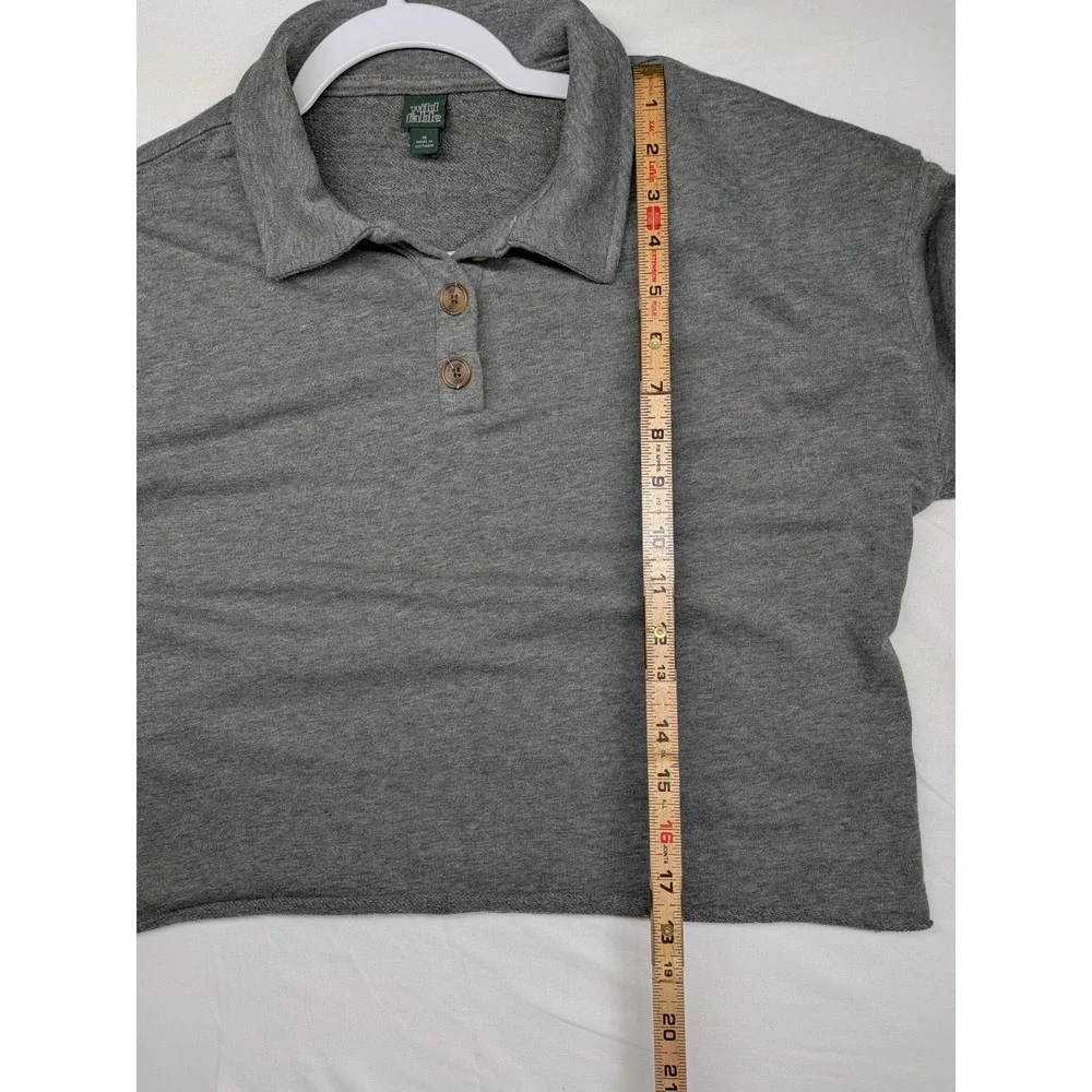 Wild Fable Gray Cropped Polo Sweatshirt Long Sleeve Button Collar Medium - Picture 4 of 5